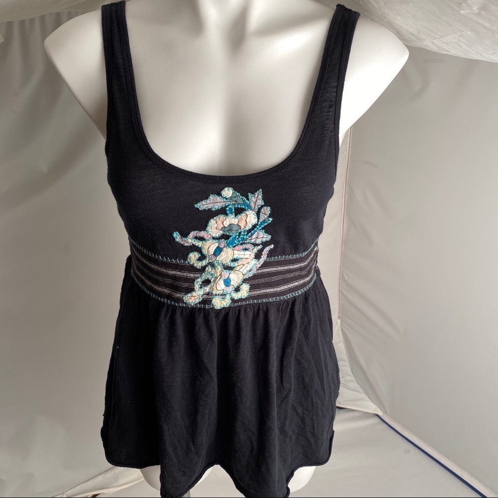 Free People black multicolor embroidered babydoll tank top S